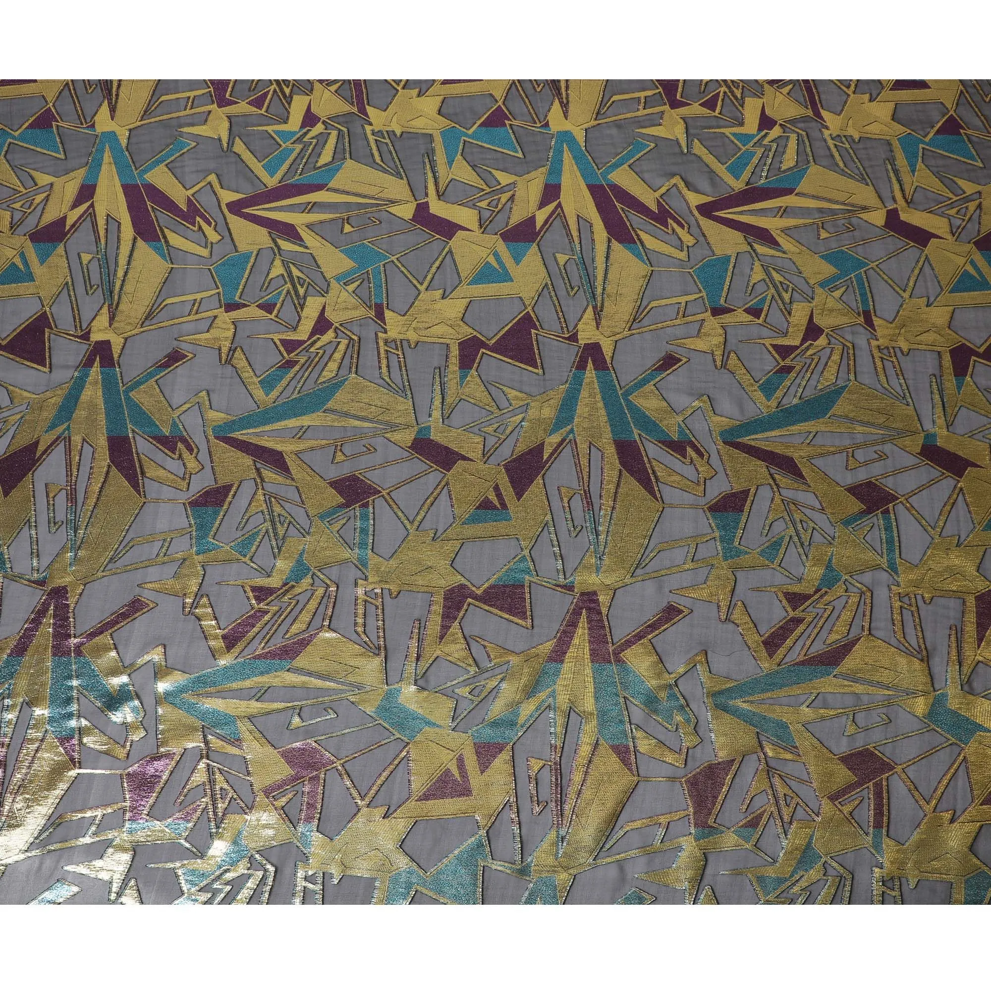 Metallic Charcoal Geometric Silk Chiffon Fabric, 140cm - Dynamic South Korean Textile-D17794