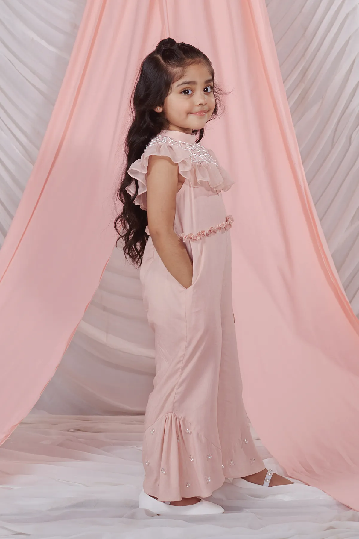 Mia- Full Length Jumpsuit With Ruffled Cape Set Of 2