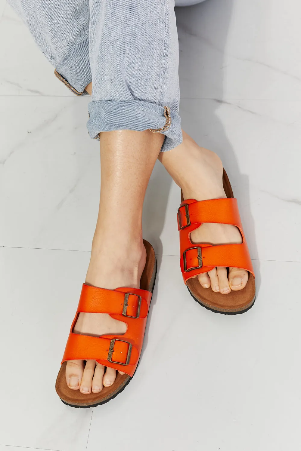 MMShoes Feeling Alive Double Banded Slide Sandals in Orange