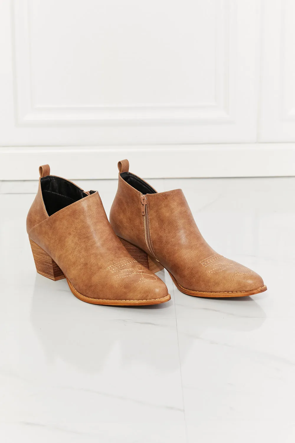 MMShoes Trust Yourself Embroidered Crossover Cowboy Bootie in Caramel