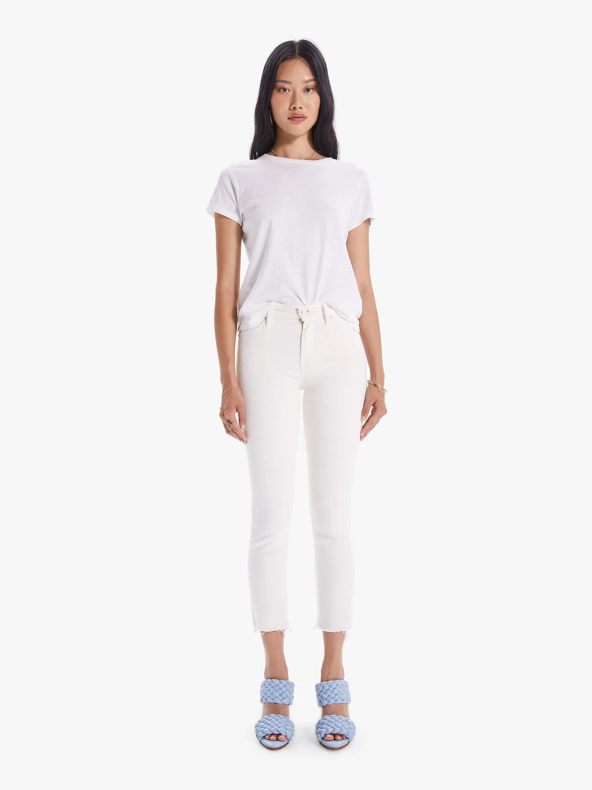 Mother - The Mid Rise Dazzler Crop Fray in Cream Puffs