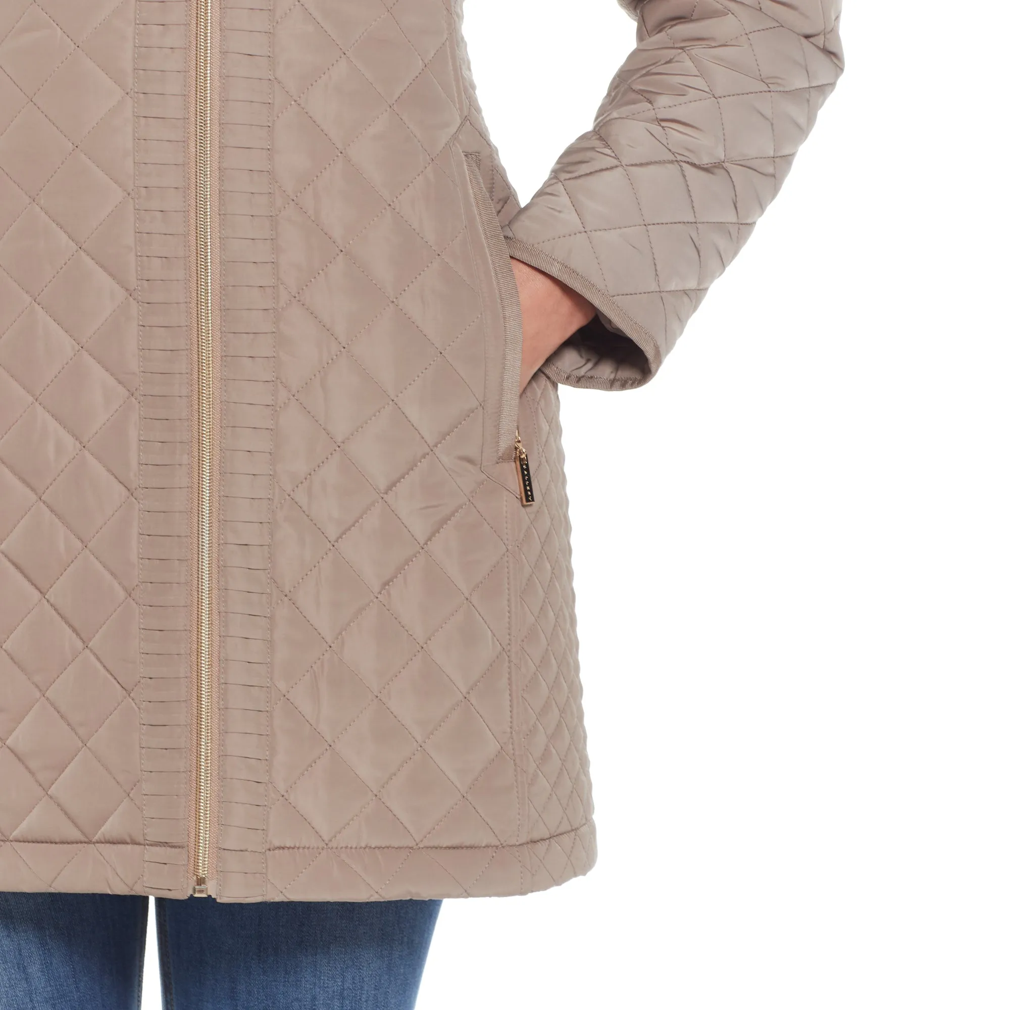 Multi Quilted Fur Trim Hood Jacket