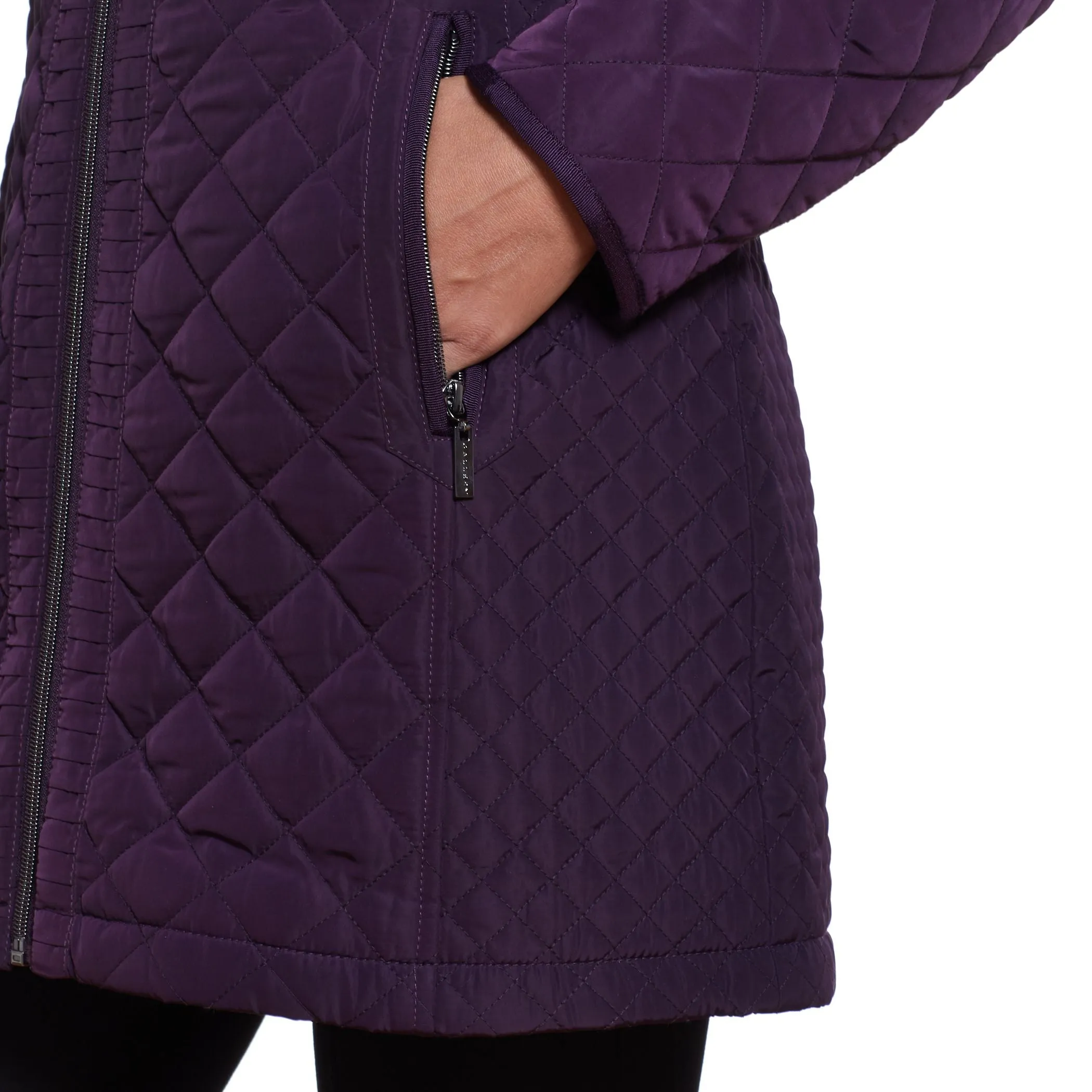 Multi Quilted Fur Trim Hood Jacket