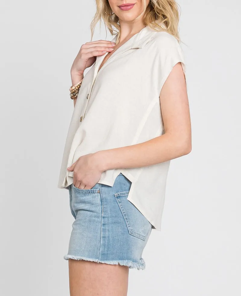 Naomi Collared Button Down Sleeveless Top (Assorted Colors)