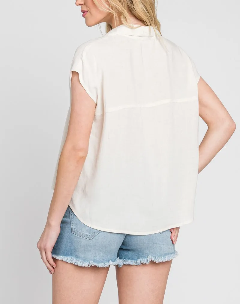 Naomi Collared Button Down Sleeveless Top (Assorted Colors)