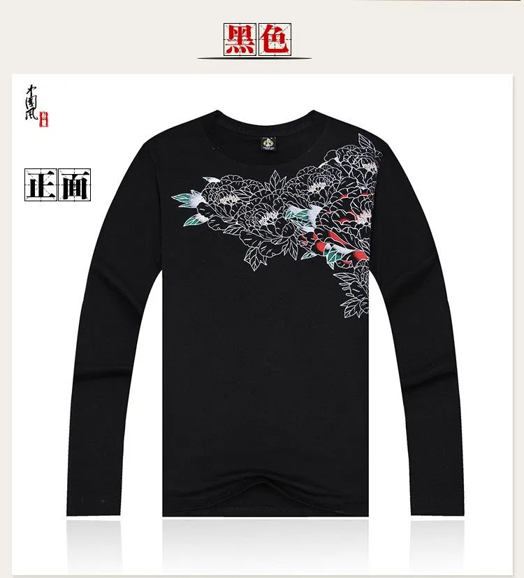 New Arrival, Chinese Style Dragon Embroidery, Men's Round Neck Cotton Shirts