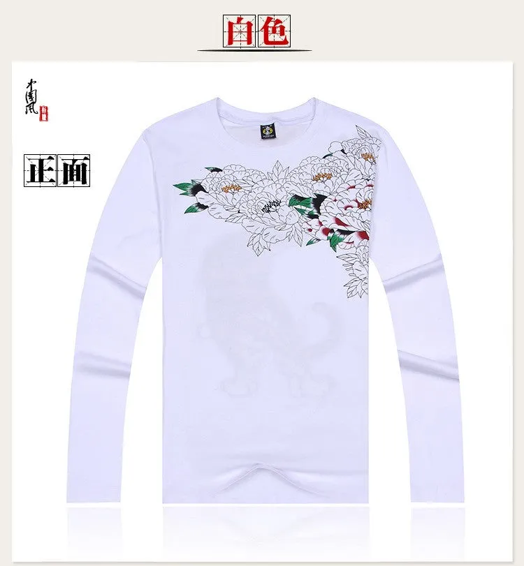 New Arrival, Chinese Style Dragon Embroidery, Men's Round Neck Cotton Shirts