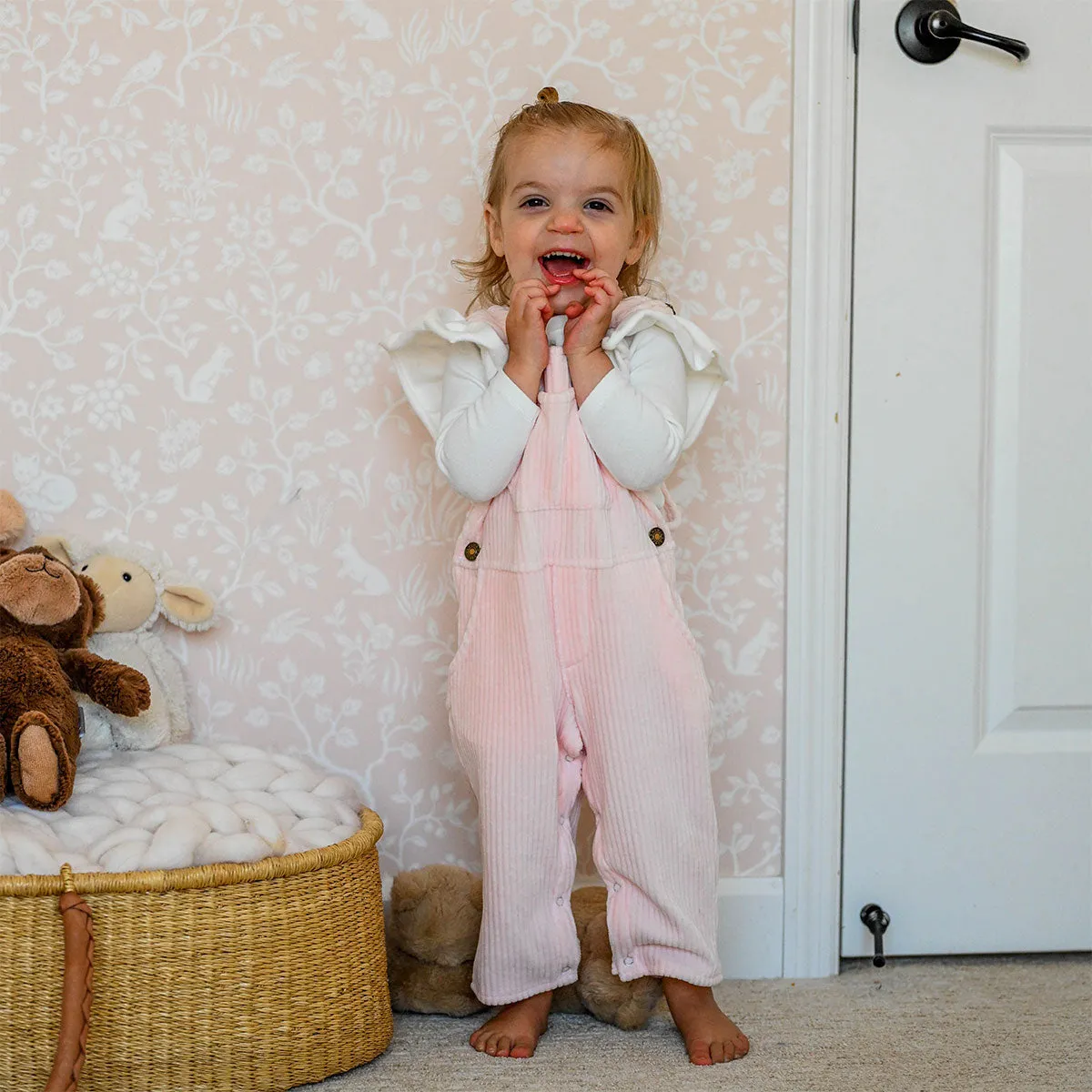 oh baby! Corduroy Bibbed Overalls - Barely Pink