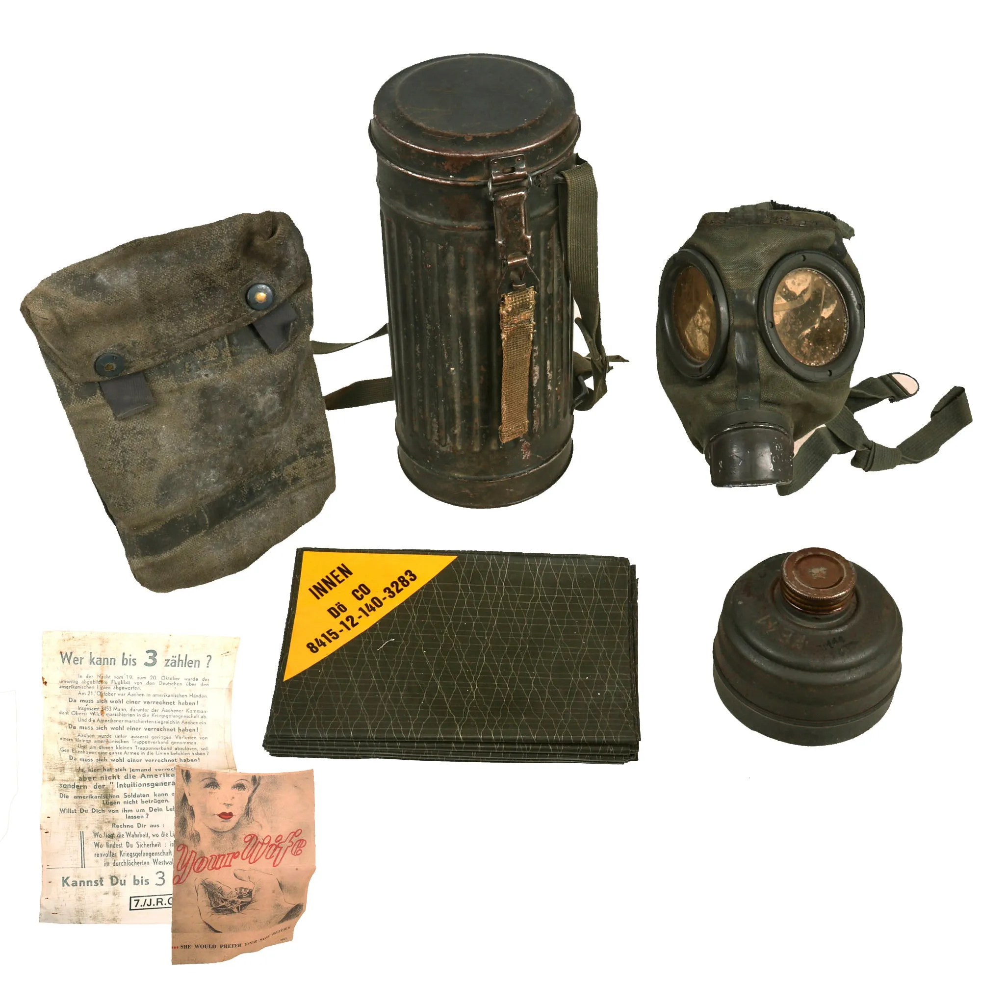 Original German WWII M38 Gas Mask With FE 41 Filter and Canister with Scarce Gas Cape Bag