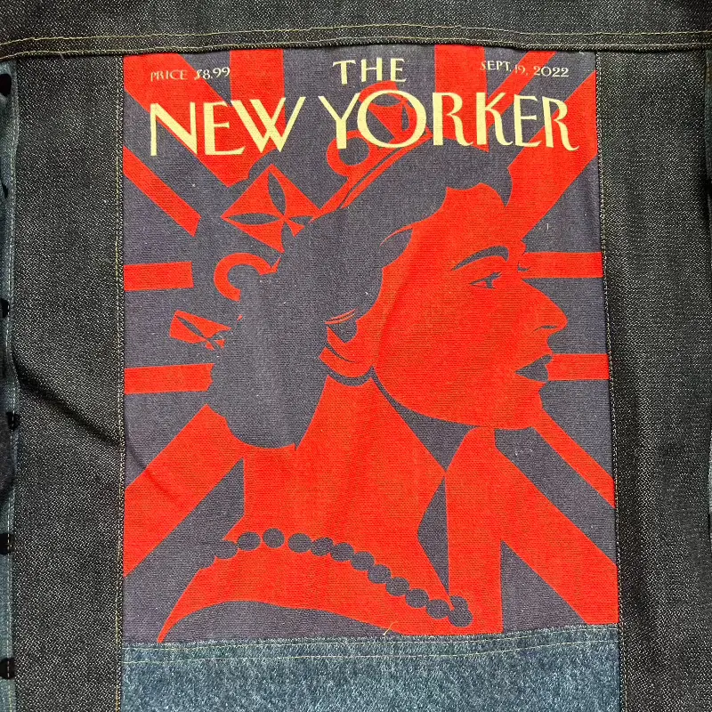 Patchwork Denim Jacket with Iconic Queen Elizabeth Theme