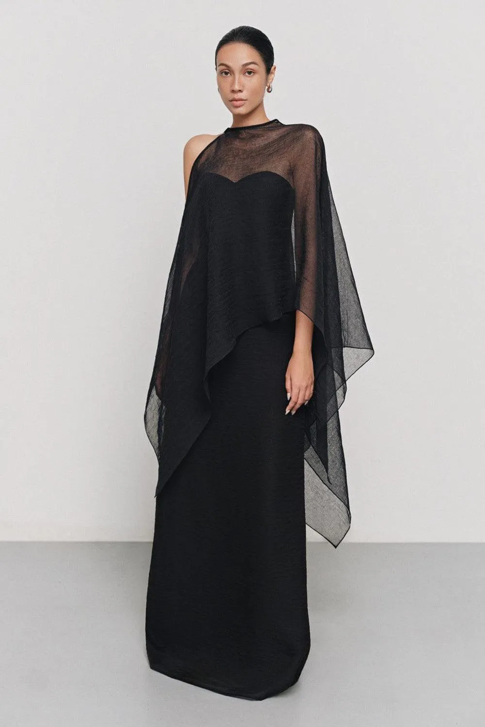 Phi Asymmetric See-Through Cotton Lawn Cape