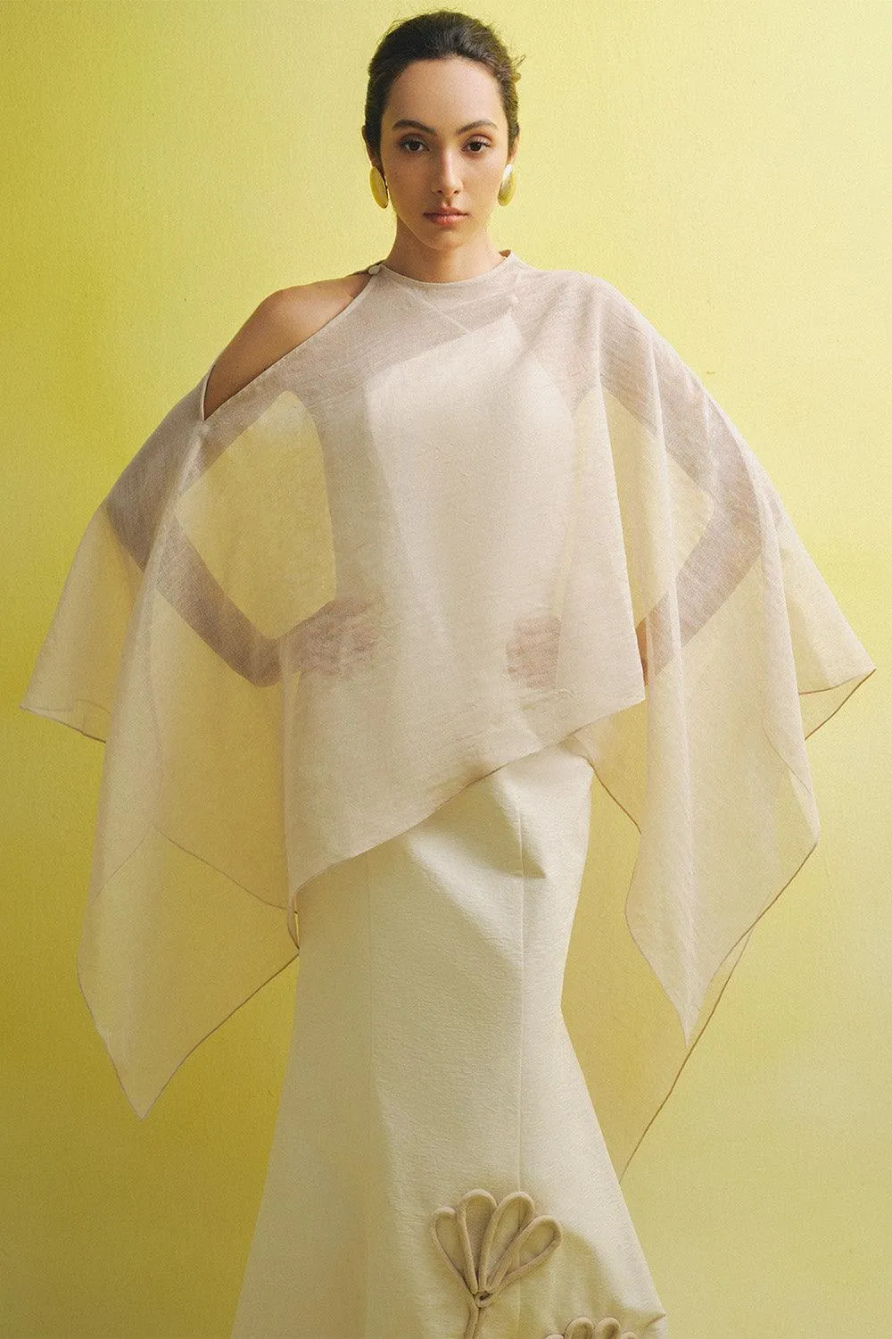 Phi Asymmetric See-Through Cotton Lawn Cape