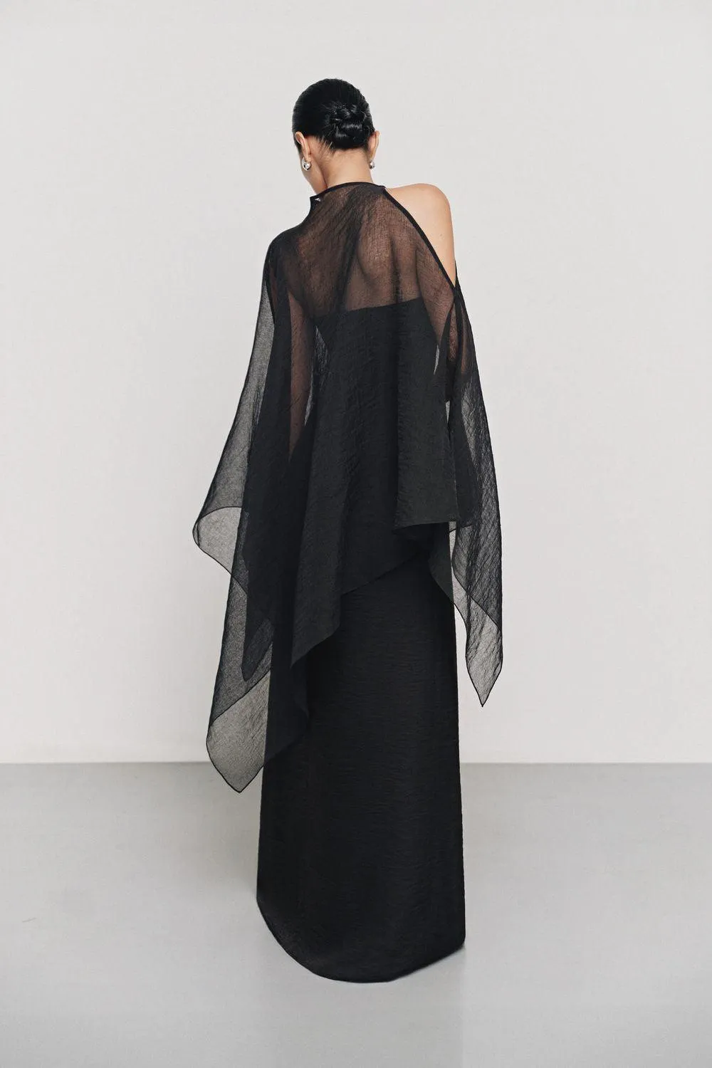 Phi Asymmetric See-Through Cotton Lawn Cape