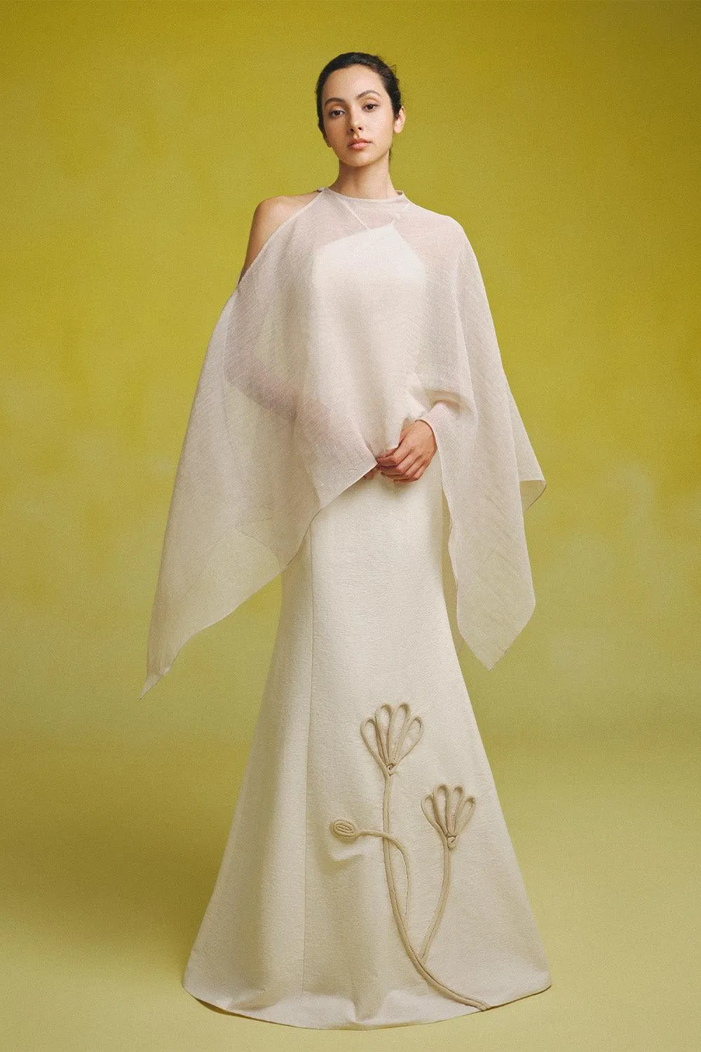 Phi Asymmetric See-Through Cotton Lawn Cape