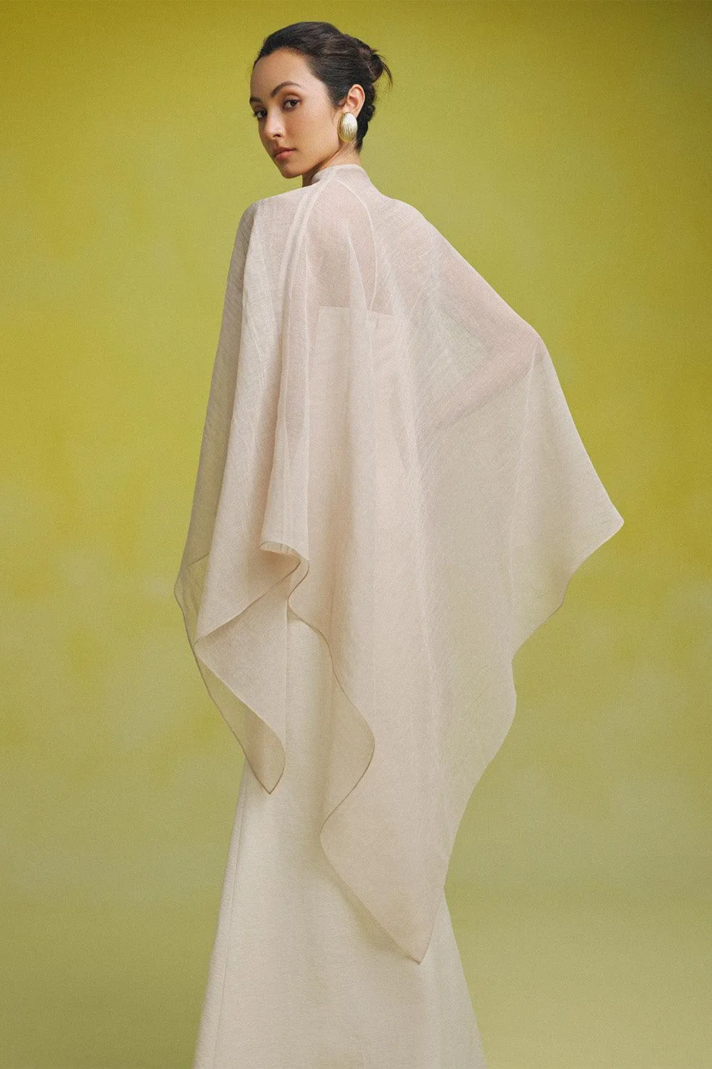 Phi Asymmetric See-Through Cotton Lawn Cape