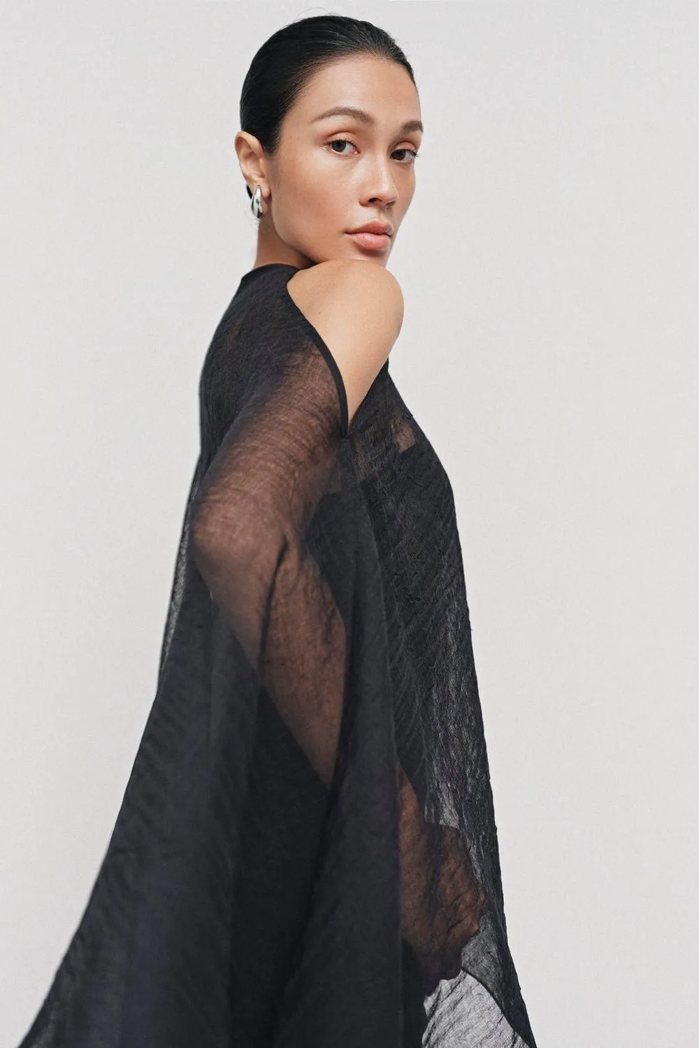 Phi Asymmetric See-Through Cotton Lawn Cape