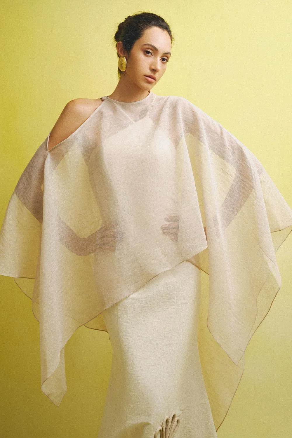 Phi Asymmetric See-Through Cotton Lawn Cape