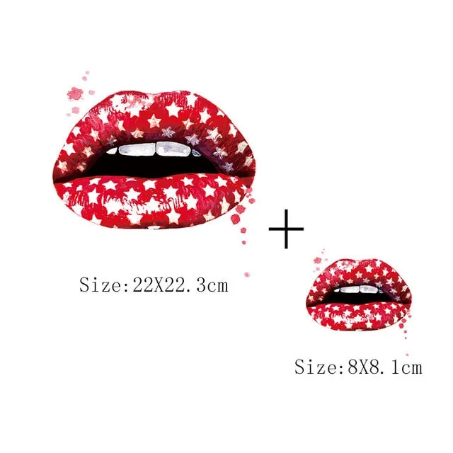 Print Lips Patches For Clothes Heat Transfer Thermal Stickers DIY Washable T-Shirts Iron On Transfer  Girls Lips Patches