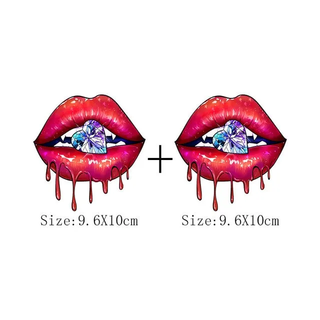 Print Lips Patches For Clothes Heat Transfer Thermal Stickers DIY Washable T-Shirts Iron On Transfer  Girls Lips Patches