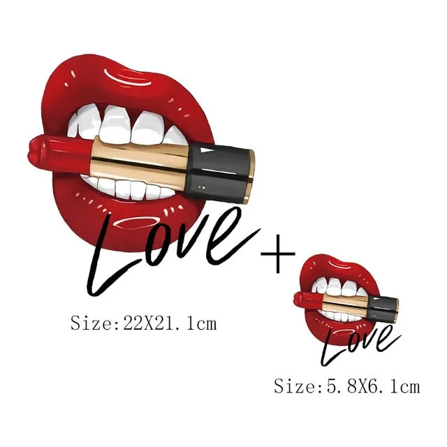 Print Lips Patches For Clothes Heat Transfer Thermal Stickers DIY Washable T-Shirts Iron On Transfer  Girls Lips Patches