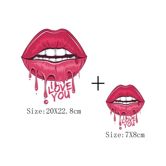 Print Lips Patches For Clothes Heat Transfer Thermal Stickers DIY Washable T-Shirts Iron On Transfer  Girls Lips Patches