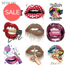 Print Lips Patches For Clothes Heat Transfer Thermal Stickers DIY Washable T-Shirts Iron On Transfer  Girls Lips Patches