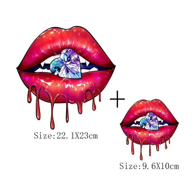 Print Lips Patches For Clothes Heat Transfer Thermal Stickers DIY Washable T-Shirts Iron On Transfer  Girls Lips Patches