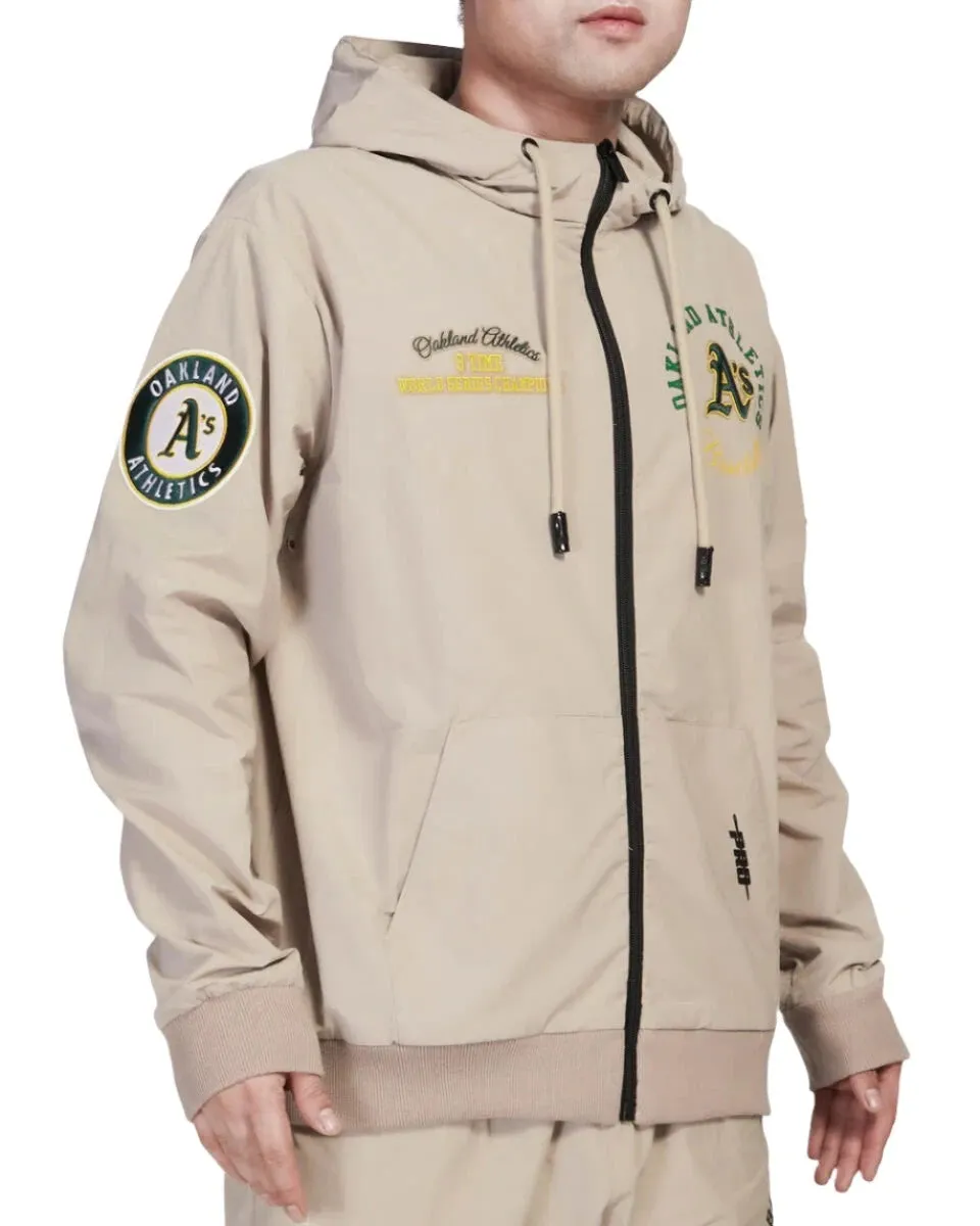 Pro Standard Men's Oakland Athletics Hybrid Woven Hoodie-Khaki