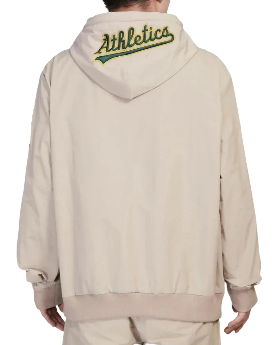 Pro Standard Men's Oakland Athletics Hybrid Woven Hoodie-Khaki