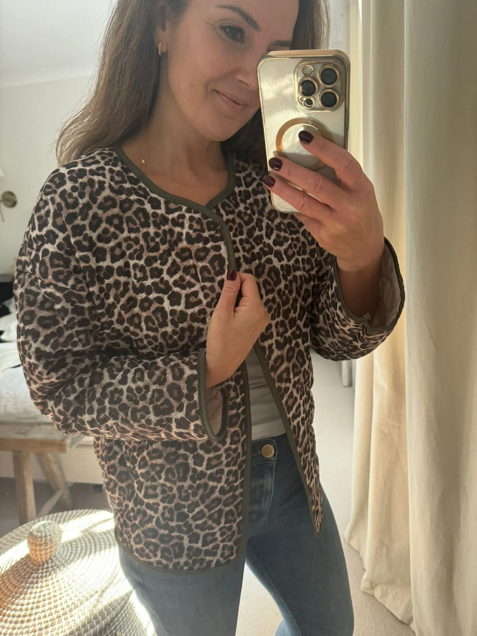 Quilted Leopard Print Cotton Jacket