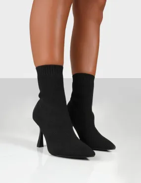 Refine Black Knit Pointed Sock Ankle Boots