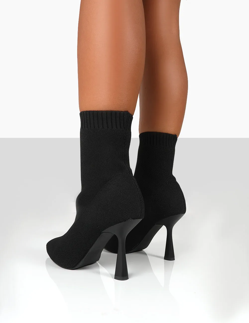 Refine Black Knit Pointed Sock Ankle Boots