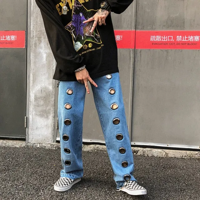 Reflective Skeleton Print Black Jeans for Men Fashion Trend Straight Leg Hip Hop Denim Pants Teens Baggy Streetwear Clothes