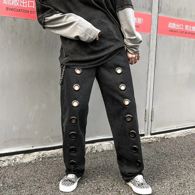 Reflective Skeleton Print Black Jeans for Men Fashion Trend Straight Leg Hip Hop Denim Pants Teens Baggy Streetwear Clothes