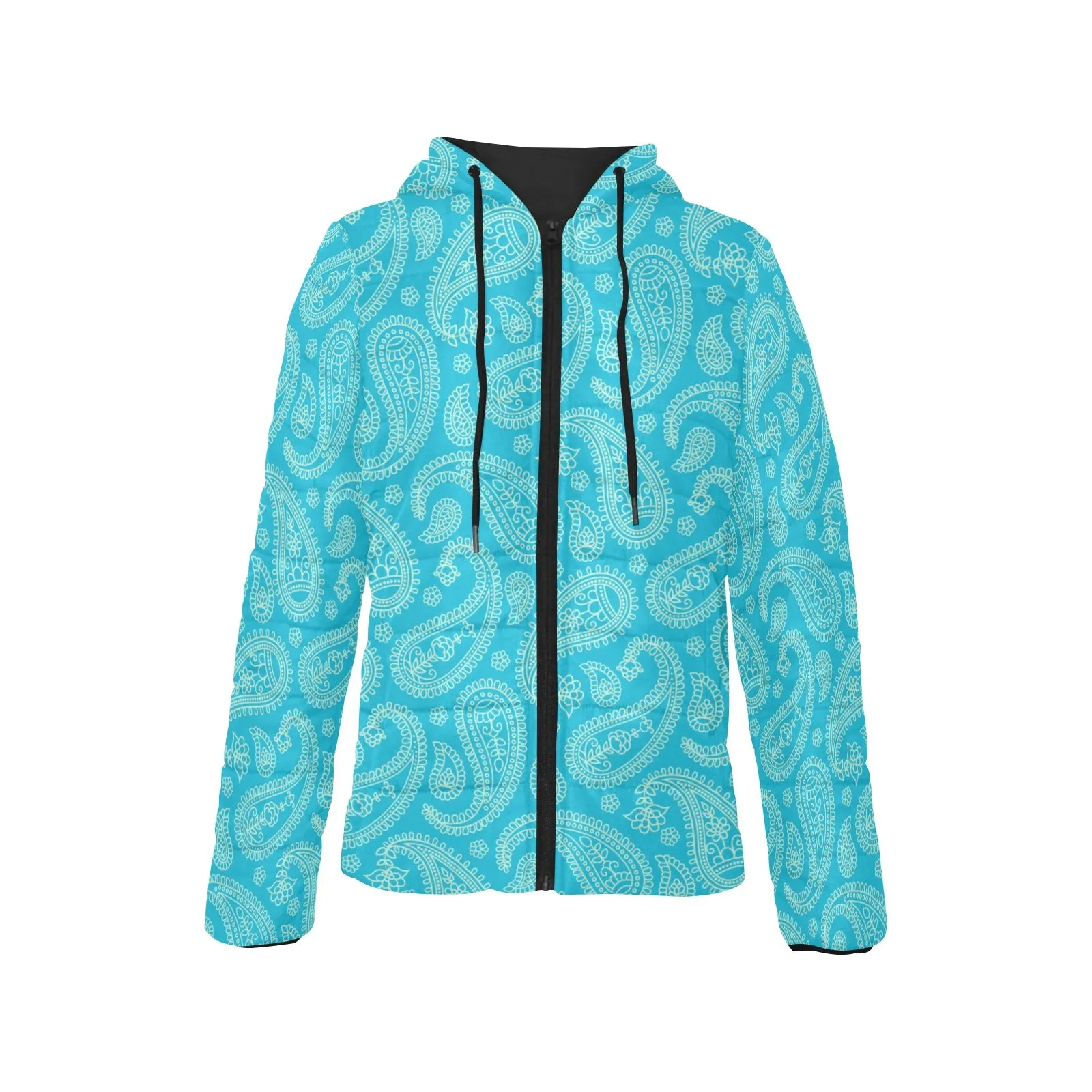 Robin's Egg Paisley Women's Padded Hooded Jacket