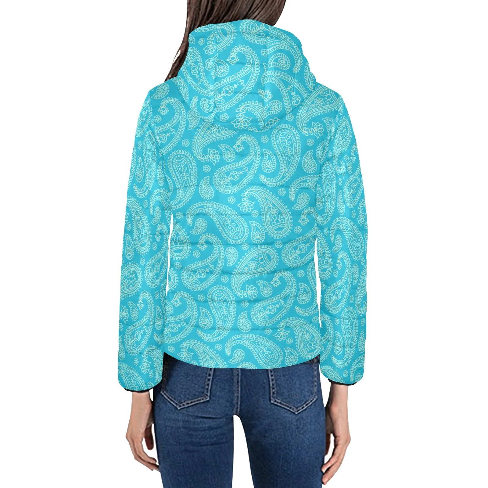 Robin's Egg Paisley Women's Padded Hooded Jacket