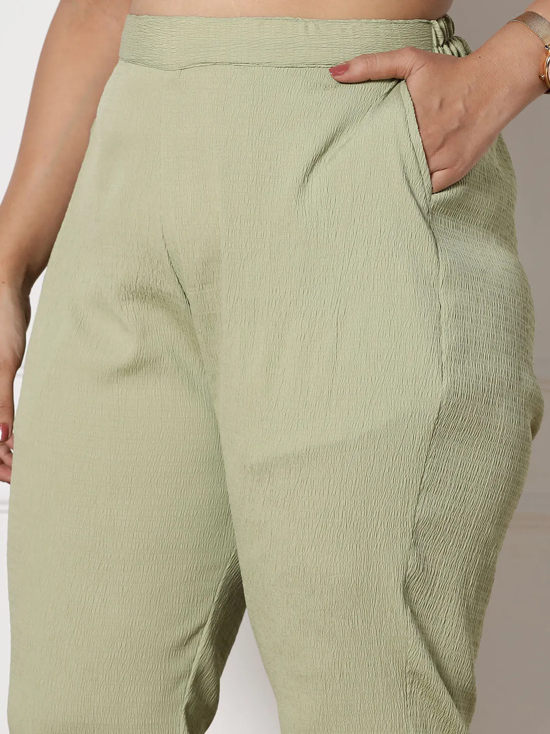 SageGreen Textured WaistbandPants