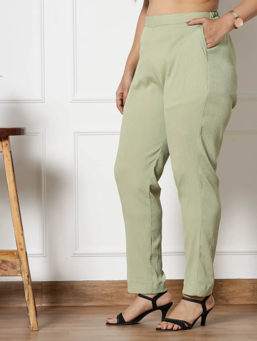 SageGreen Textured WaistbandPants