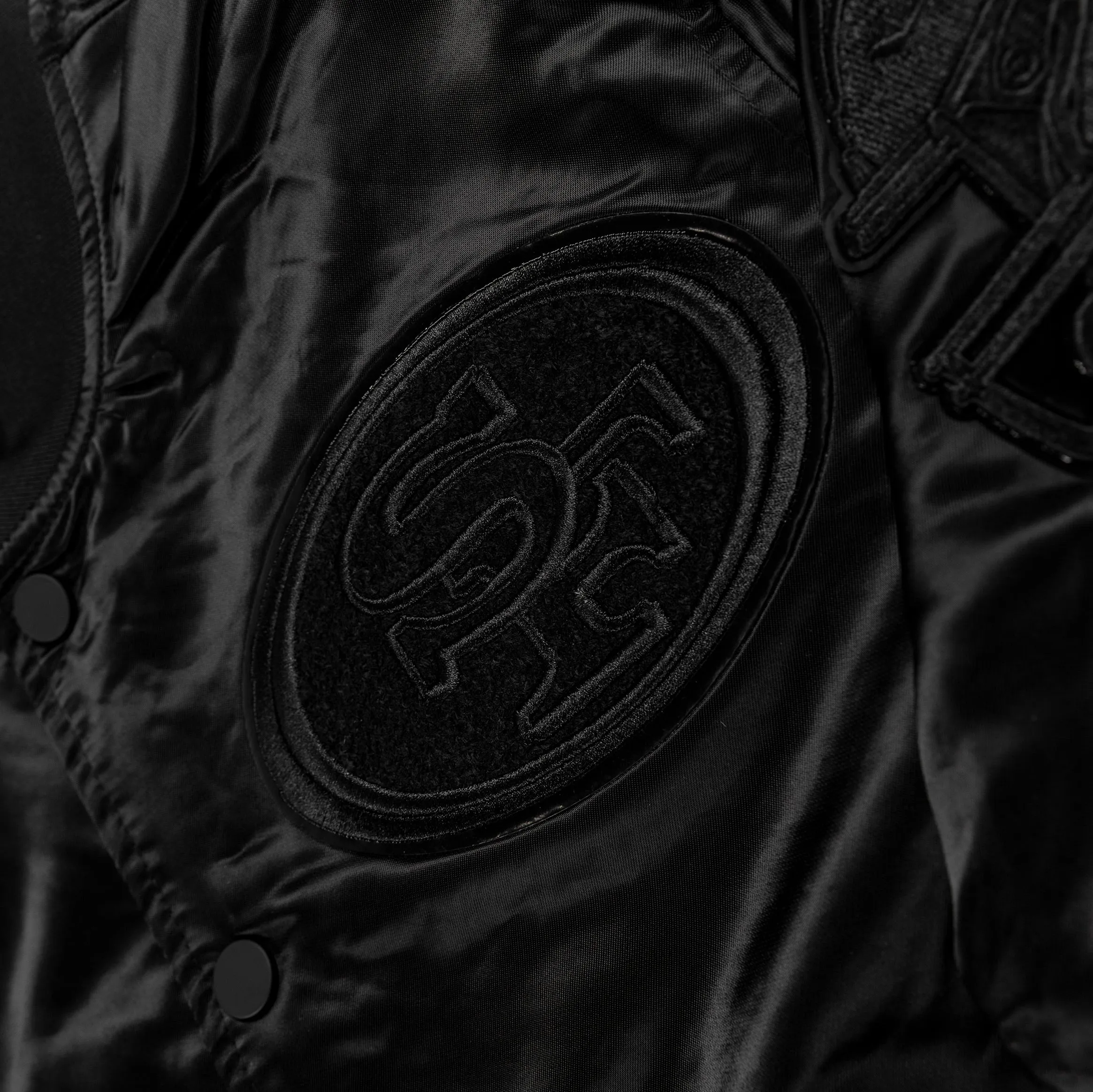 San Francisco 49ers Triple Black Satin Mens Jacket (Black)