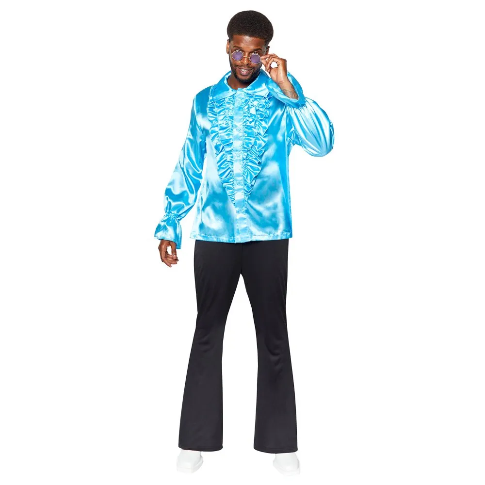 Satin Ruffle Blue Shirt Mens Costume