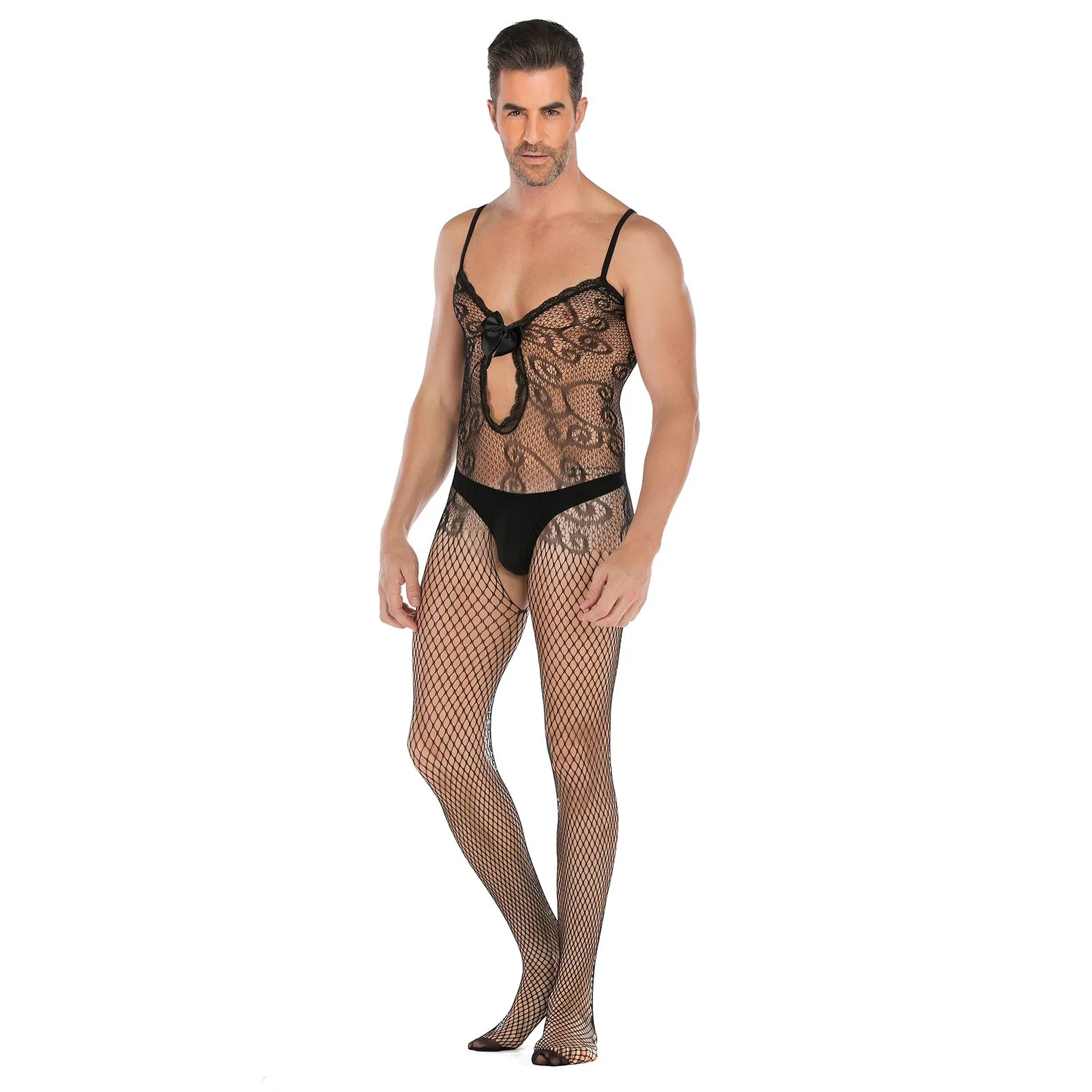 Sexy Fishnet | Sleeveless Bodysuit | Body stocking With Bow | Open Crotch