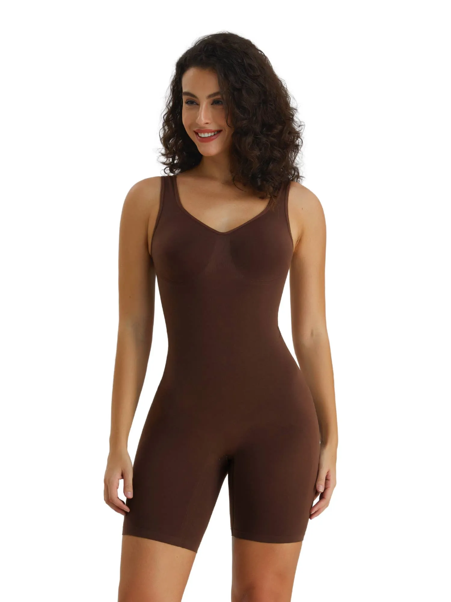 SHAPERX Wide Strap Mid-Thigh Tummy Control Bodysuit