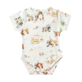 Snuggle Hunny Short Sleeve Bodysuit - Diggers & Tractors Organic