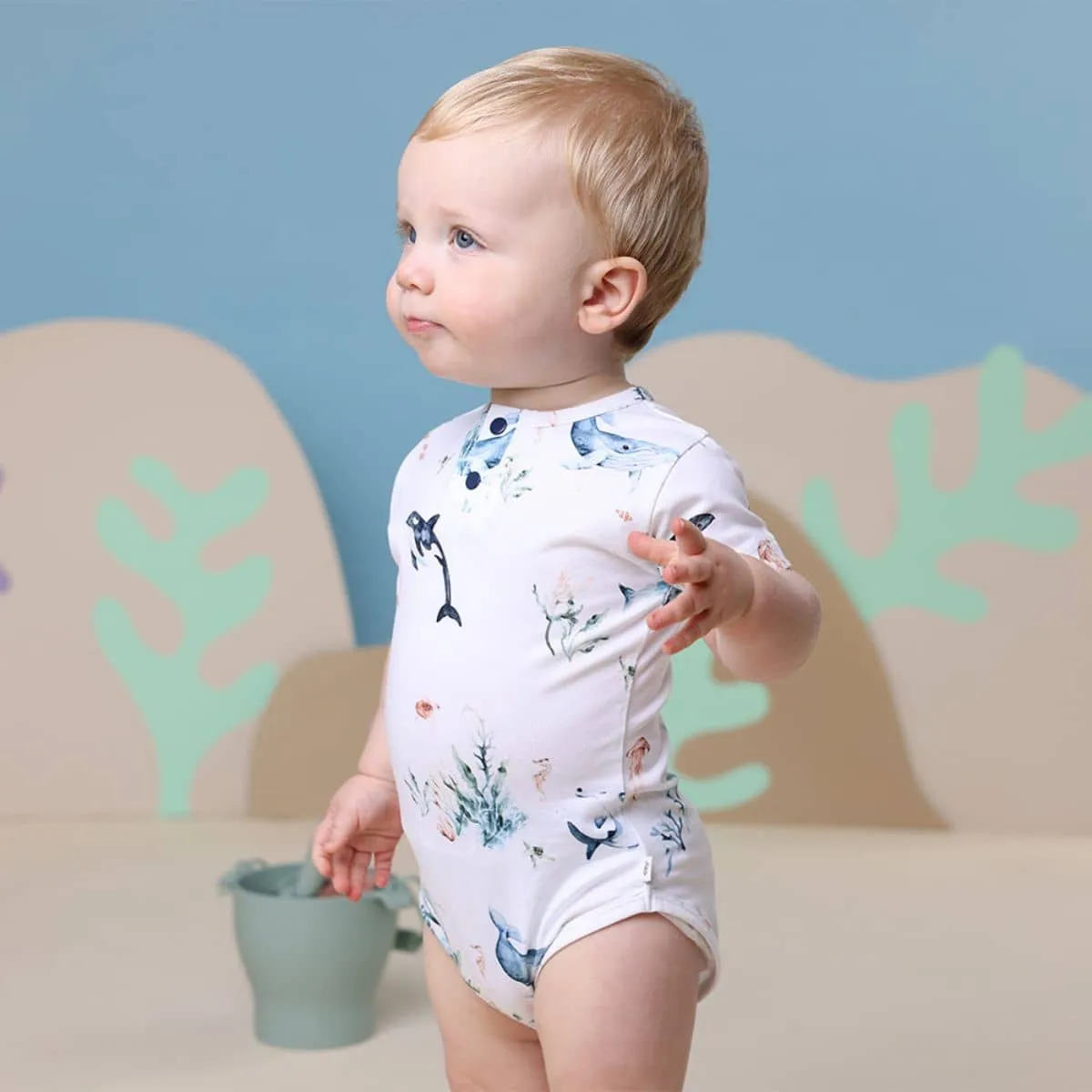 Snuggle Hunny Short Sleeve Bodysuit - Ocean Organic