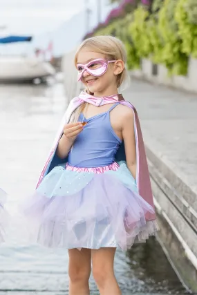 Super-duper Tutu, Cape & Mask, Metallic Pink & Light Blue