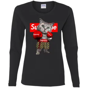 Supreme Boxing Cat Best Funny T-shirt Women Long Sleeve Shirt