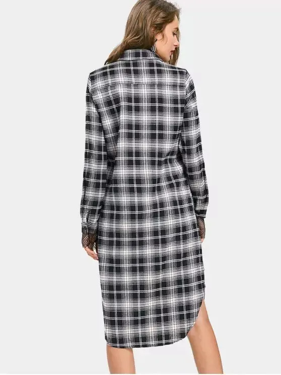 TastyHottie - Stunning Long Sleeve Fringed Checked Shirt Dress