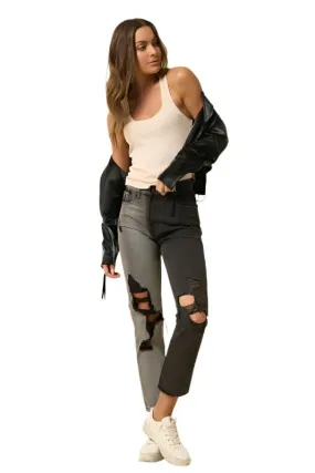 TEEK - BLACK COMBO HIGH RISE GIRLFRIEND JEANS