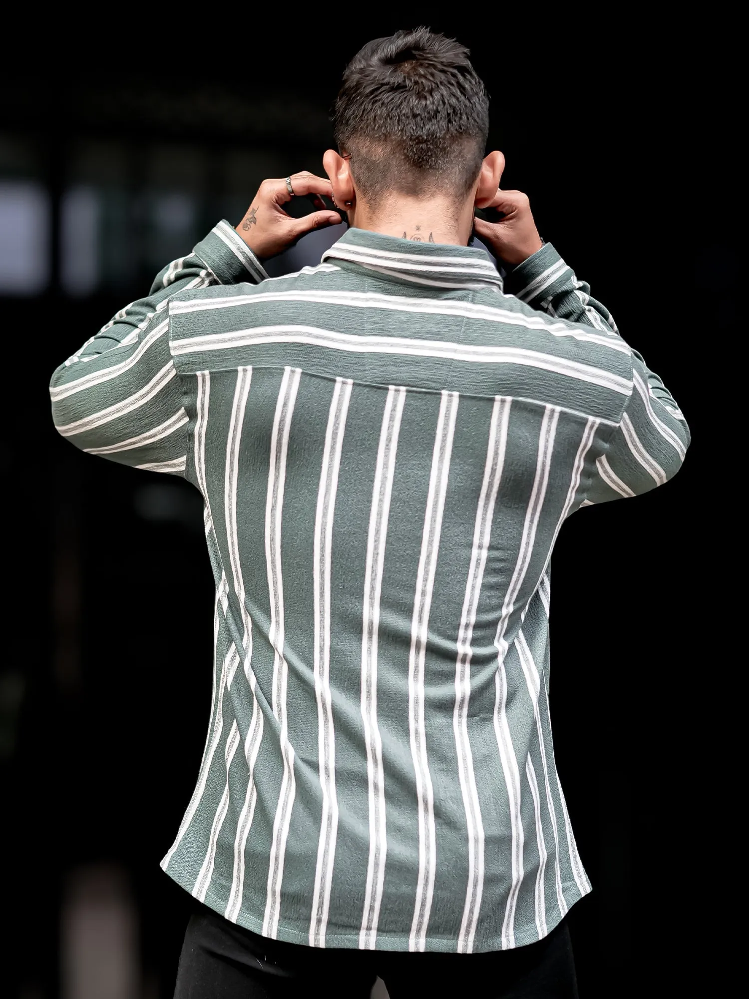 Terry Vertical Stripes Green Shirt