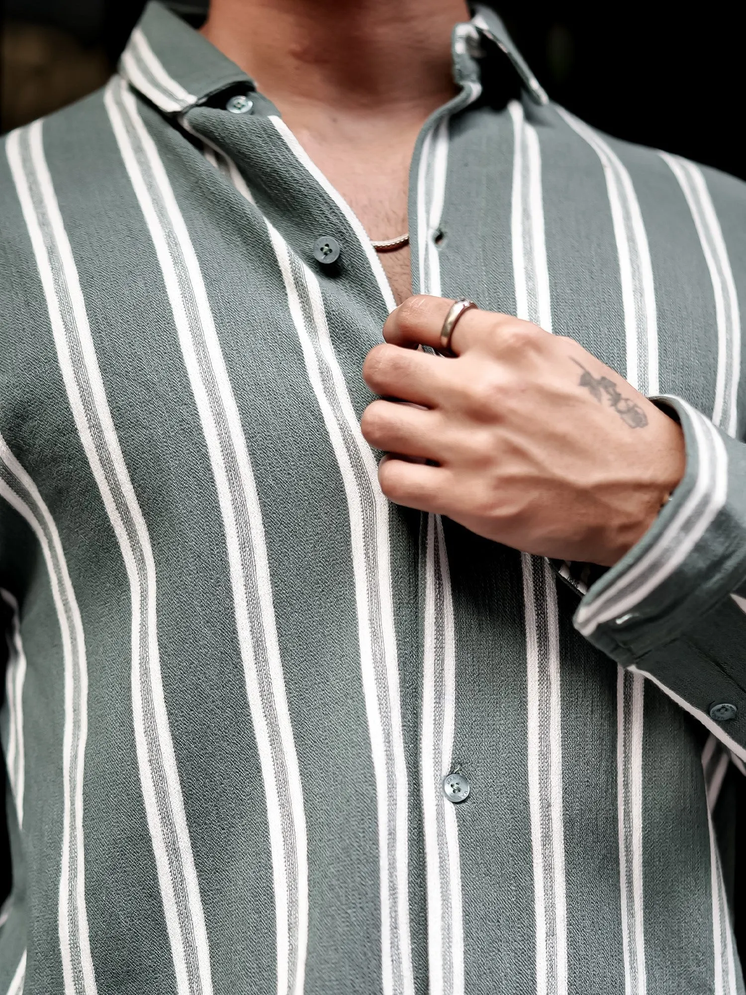 Terry Vertical Stripes Green Shirt